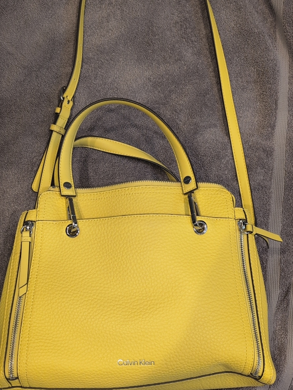 Calvin Klein Bright Yellow Pebbled Leather Satchel